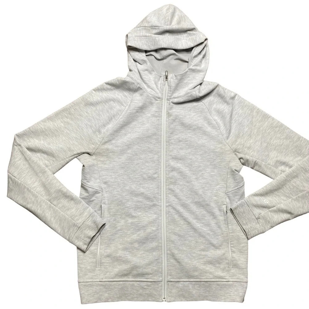 Lululemon Women's Light Gray Hooded Zip Front Sweat Jacket.   Sz: S